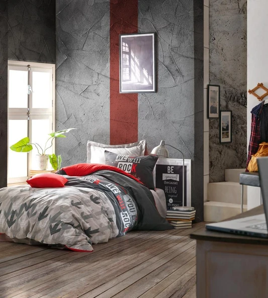Cotton Box Genç Ranforce Nevresim Takımı Tek Kişilik Rock Kırmızı ürün görseli 1