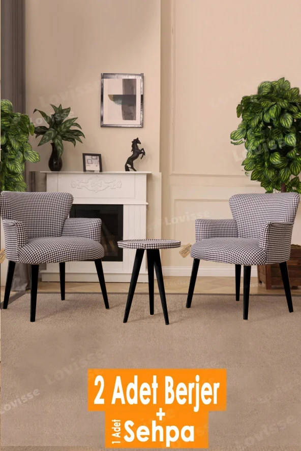 LOVİSSE HOME 3lü Berjer Set Siyah Ayaklı Tekli Koltuk Balkon, Ofis, Bekleme, Güzellik Merkezi, Çay Seti ürün görseli 1