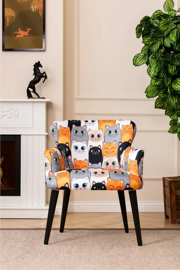 LOVİSSE HOME Siyah Ayak Patchwork Desen Berjer Tekli Koltuk Balkon, Ofis, Bekleme, Güzellik Merkezi, Çay Seti ürün görseli 1