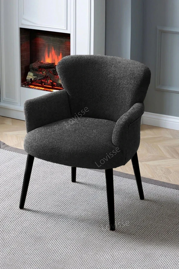 LOVİSSE HOME Antrasit Siyah Ayak Teddy Berjer , Salon, Balkon, Ofis, Bekleme, Güzellik Merkezi ürün görseli 1