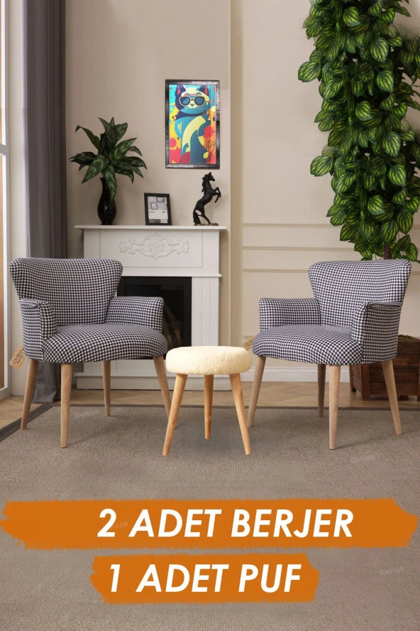 LOVİSSE HOME Berjer Set Tekli Koltuk Balkon, Ofis, Bekleme, Güzellik Merkezi, Çay Seti Sandalye Puf ürün görseli 1