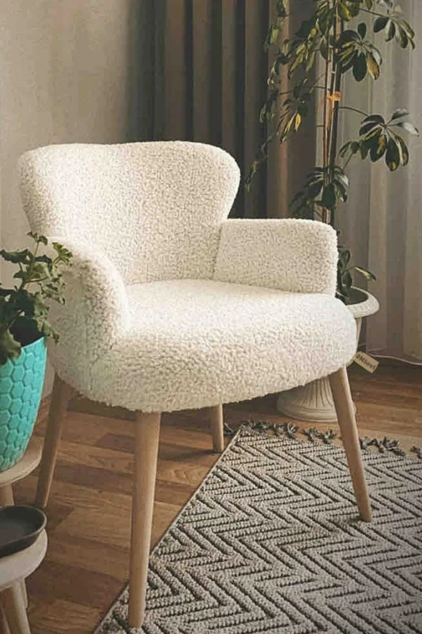 LOVİSSE HOME Pofuduk Teddy Berjer - Tekli Koltuk - Bekleme, Cafe, Ofis, Balkon, Güzellik Merkezi, Kırık Beyaz ürün görseli 1