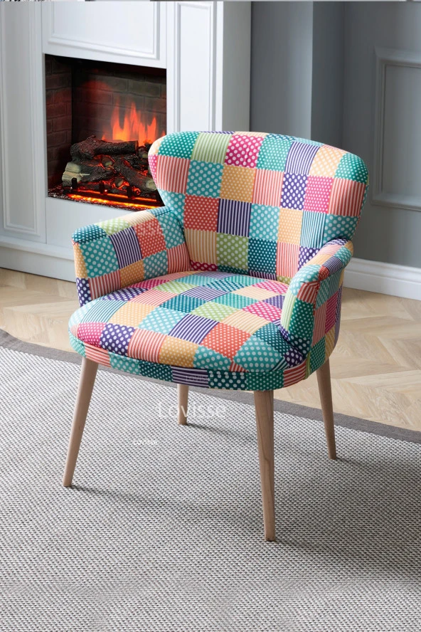 LOVİSSE HOME Patchwork Desen Berjer Tekli Koltuk Balkon, Ofis, Bekleme, Güzellik Merkezi, Çay Seti ürün görseli 1
