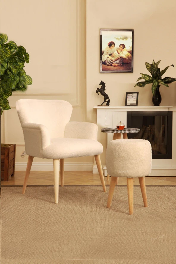LOVİSSE HOME Teddy Berjer + Puf Set Tekli Koltuk Balkon, Ofis, Bekleme, Güzellik Merkezi, Çay Seti ürün görseli 1