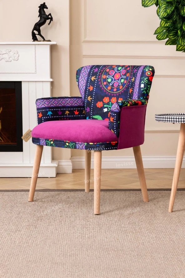 LOVİSSE HOME Patchwork Otantik Berjer Etnik Retro Tekli Koltuk Balkon, Ofis, Bekleme, Güzellik Merkezi, Çay Seti ürün görseli 1