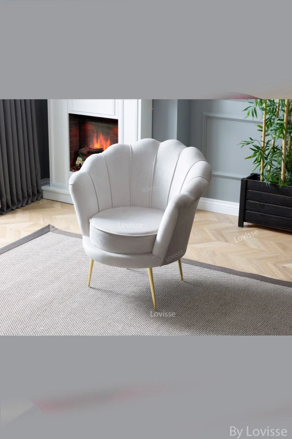 LOVİSSE HOME Krem Papatya Berjer - Alaçatı Istiridye Model Tekli Koltuk - Bekleme - Kuaför, Balkon Ofis ürün görseli 1