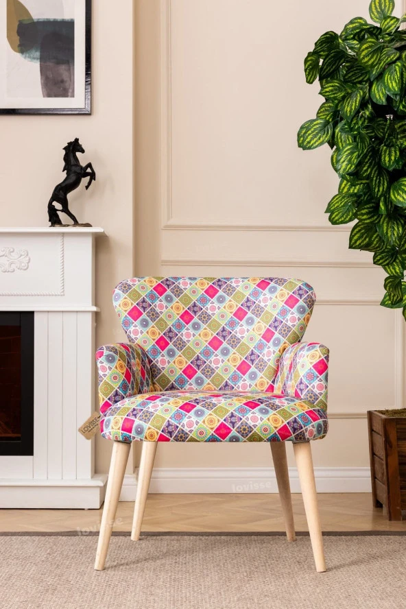 LOVİSSE HOME Patchwork Otantik Berjer Etnik Retro Tekli Koltuk Balkon, Ofis, Bekleme, Güzellik Merkezi, Çay Seti ürün görseli 1