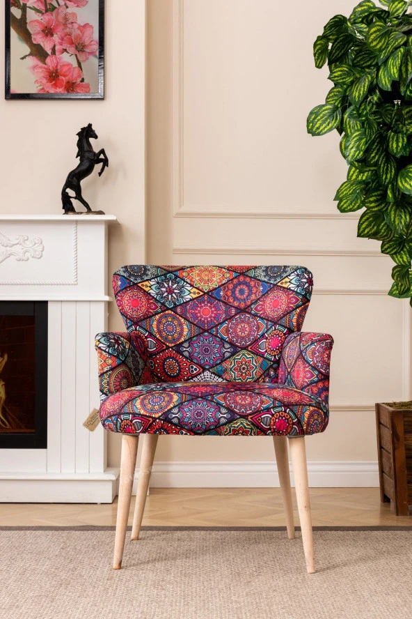 LOVİSSE HOME Patchwork Otantik Berjer Etnik Retro Tekli Koltuk Balkon, Ofis, Bekleme, Güzellik Merkezi, Çay Seti ürün görseli 1
