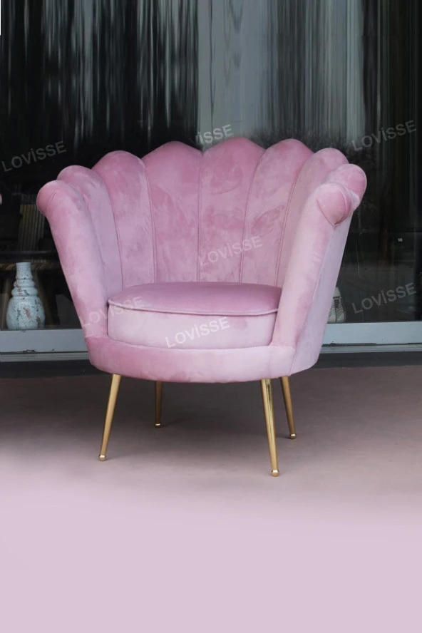 LOVİSSE HOME Pudra Pembe Papatya Berjer - Alaçatı Istiridye Model Tekli Koltuk - Bekleme - Kuaför Ofis ürün görseli 1
