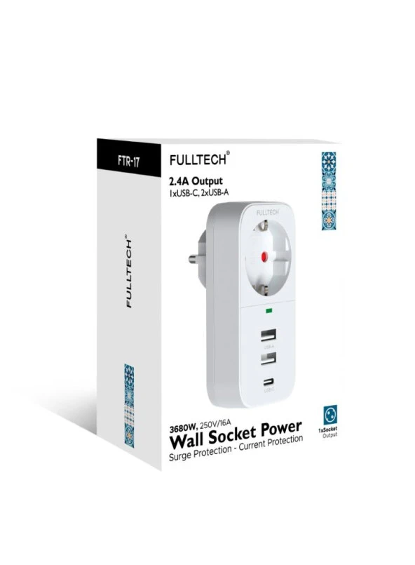 Fulltech Akıllı Priz 1xType-C 2xUsb FTR-17 - Resim 2