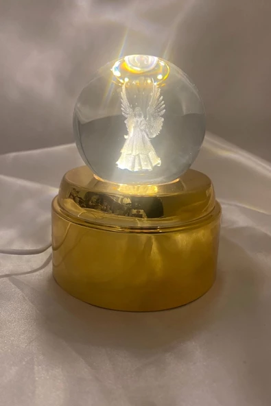 3D Led Işık Cam Küre Tek Renk Kristal Küre Fanta zi Dekoru Gece Lambası Günışığı Gold Dönene Kaideli 6 cm Kanatlı Melek ürün görseli 1