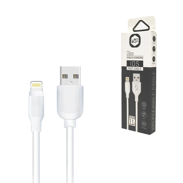 ŞARJ KABLOSU FAST IPHONE IOS 1.1A BEYAZ 1MT LENSUN LS-03 ürün görseli 1