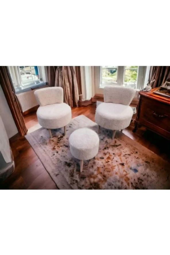 BEYLERBEYİ Çay Seti Ikili Koltuk Berjer Ve Puf Takımı Salon, Balkon, Ofis 3 Lü Takım ürün görseli 1