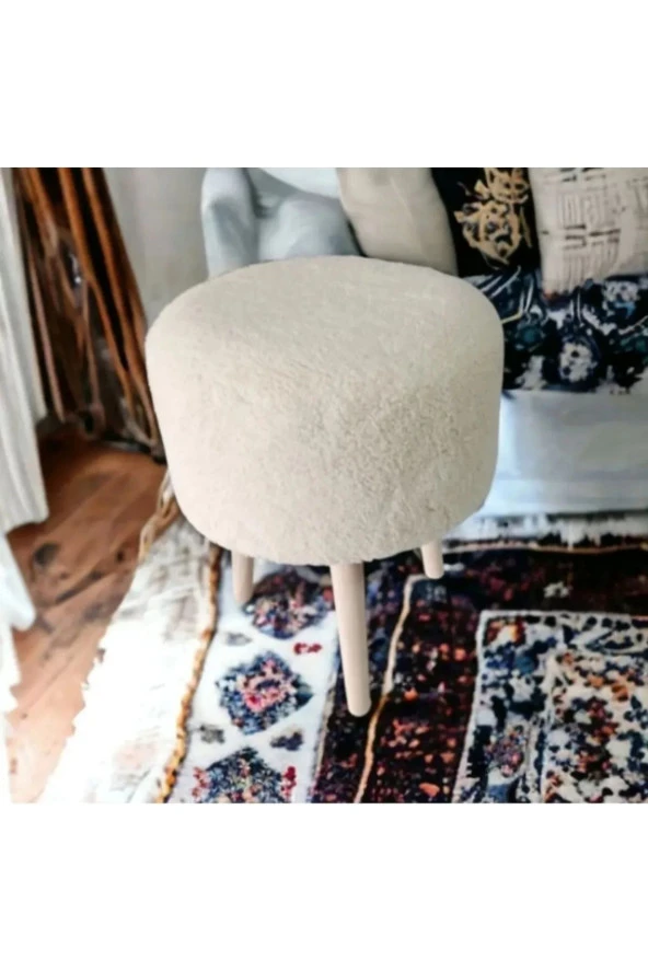 BEYLERBEYİ Coco puf,peluş,pofidik yuvarlak puf,gürgen ayaklı ürün görseli 1