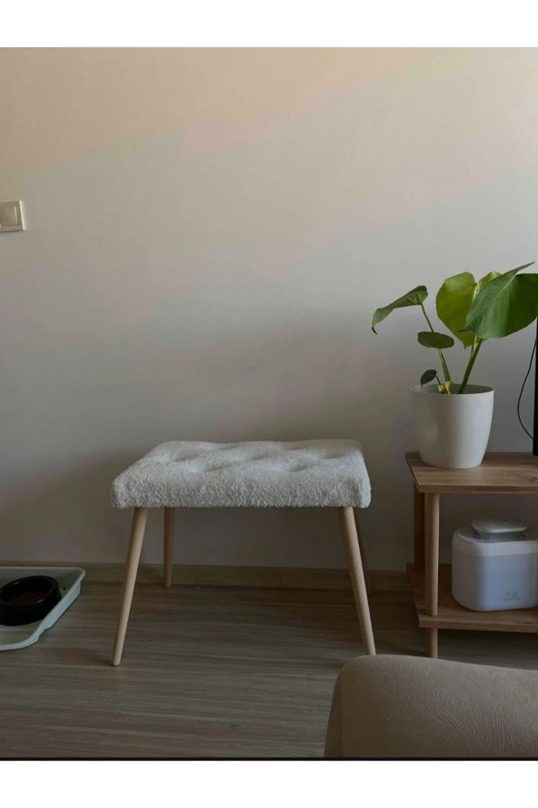 BEYLERBEYİ Gürgen Retro Ahşap Ayaklı Handmade Pofidik Puf Bench Koltuk ürün görseli 1