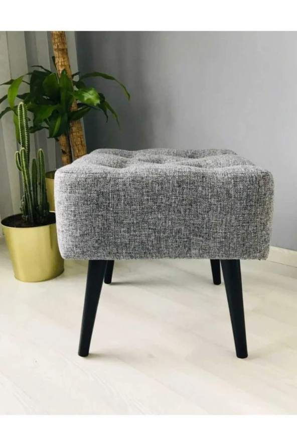 BEYLERBEYİ Artego Geniş Oturum Alanlı Siyah Ağaç Ayak Gri Kare Puf Bench ürün görseli 1