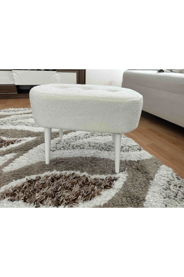 BEYLERBEYİ Gürgen Ahşap Ayak welsoft Kumaş Oval Pufidik Puf Bench Tabure Sandalye ürün görseli 1