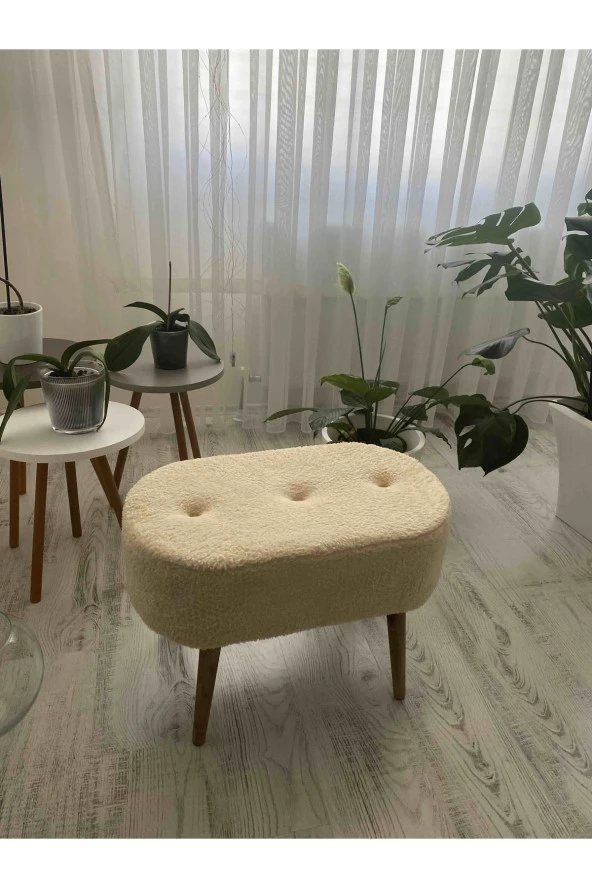BEYLERBEYİ Gürgen Ahşap Ayak welsoft Kumaş Oval Pufidik Puf Bench Tabure Sandalye ürün görseli 1