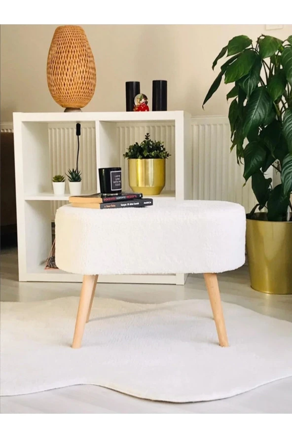 BEYLERBEYİ Gürgen Ahşap Ayak welsoft Kumaş Oval Pufidik Puf Bench Tabure Sandalye ürün görseli 1