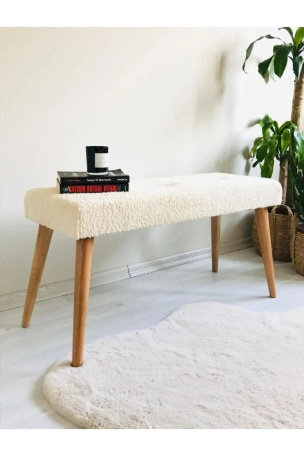 BEYLERBEYİ Ahşap Ayaklı Handmade Geniş Oturum Alanlı Krem welsoft Kumaş Pofidik Puf bench ,ayak ucu uzatmalık ürün görseli 1