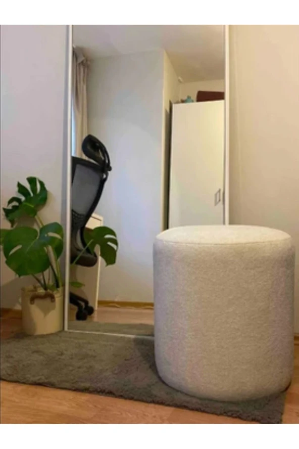 BEYLERBEYİ Puf Tedy Kumaş  Beyaz Makyaj Pufu Puf Sandalye Ayak Uzatma Pufu 45 cm Yükseklik ürün görseli 1