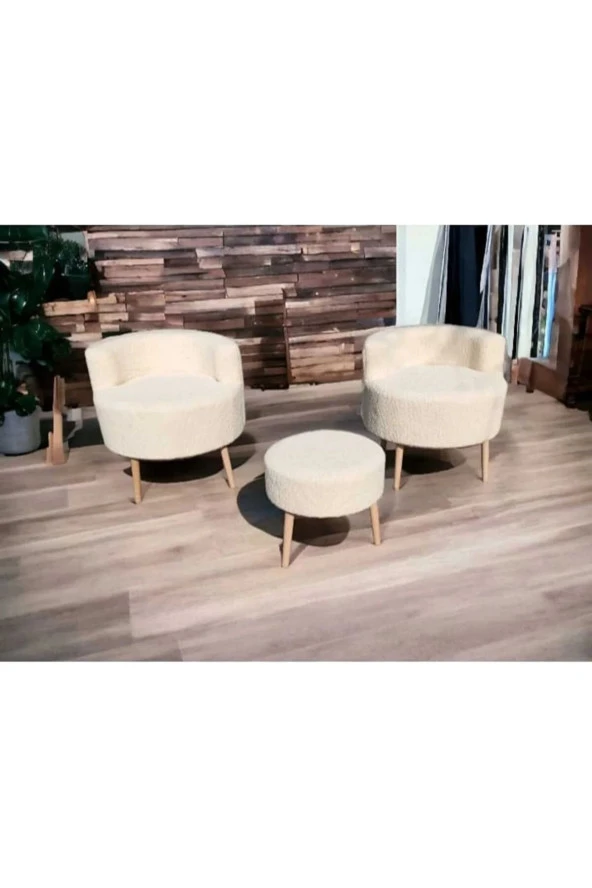 BEYLERBEYİ Çay Seti İkili Koltuk Berjer Ve Puf Takımı (salon, Balkon, Ofis) 3 Lü Takım ürün görseli 1
