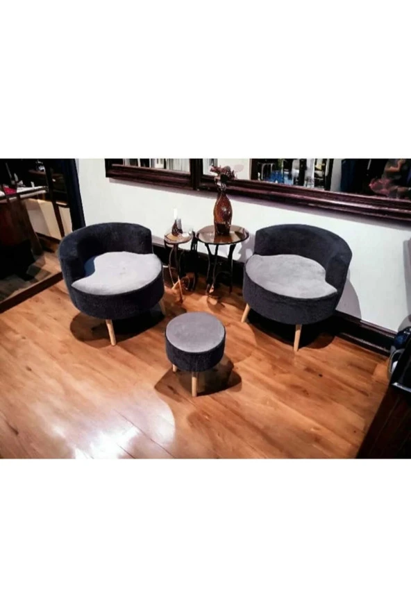 BEYLERBEYİ Çay Seti İkili Koltuk Berjer Ve Puf Takımı (salon, Balkon, Ofis) 3 Lü Takım ürün görseli 1