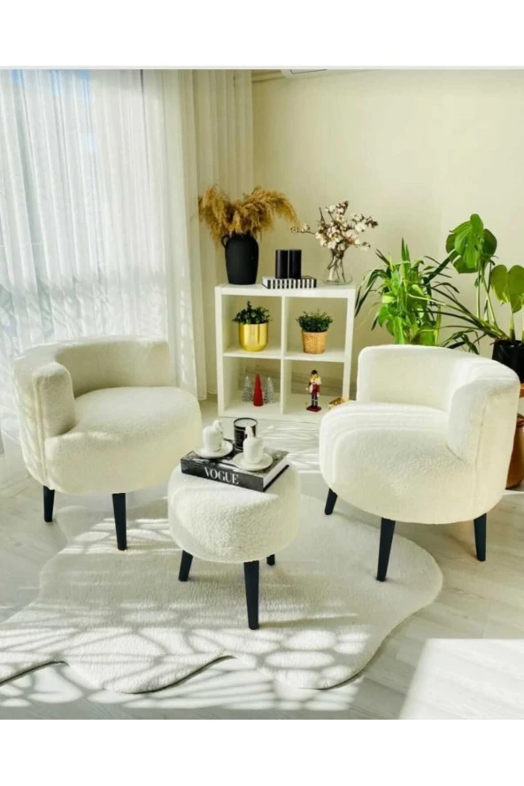 BEYLERBEYİ Çay Seti İkili Koltuk Berjer Ve Puf Takımı (salon, Balkon, Ofis) 3 Lü Takım ürün görseli 1