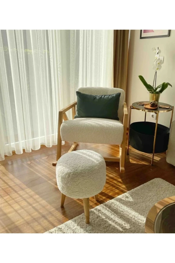 BEYLERBEYİ Coco Puf, Peluş, Beyaz,oturma odası, makyaj masası pufu ürün görseli 1