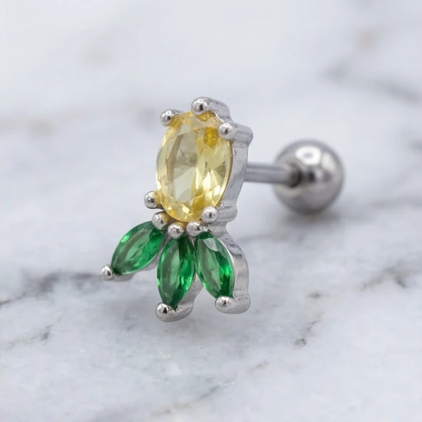 316L Çelik Zirkon Taşlı Ananas Şekilli Piercing PRC-169 ürün görseli 1