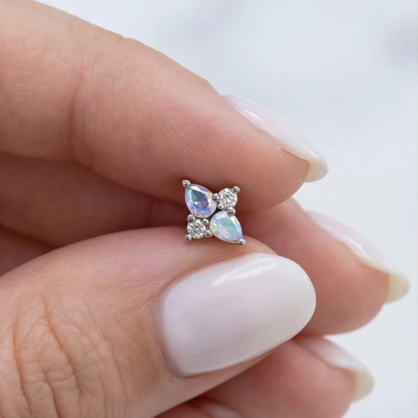 316L Çelik Zirkon Taşlı Şekilli Piercing PRC-185 - Resim 3