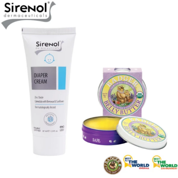 Badger Karın Bölgesi Nemlendirici Krem ve Sirenol Bebek Pişik Kremi Set ürün görseli 1