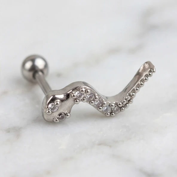 316L Çelik Zirkon Taşlı Yılan Şekilli Piercing PRC-198 ürün görseli 1