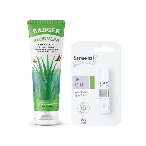 Badger Aloe Vera Jel Ve Sirenol Organik Dudak Balmı Set 118 mL / 5 mL ürün görseli 1