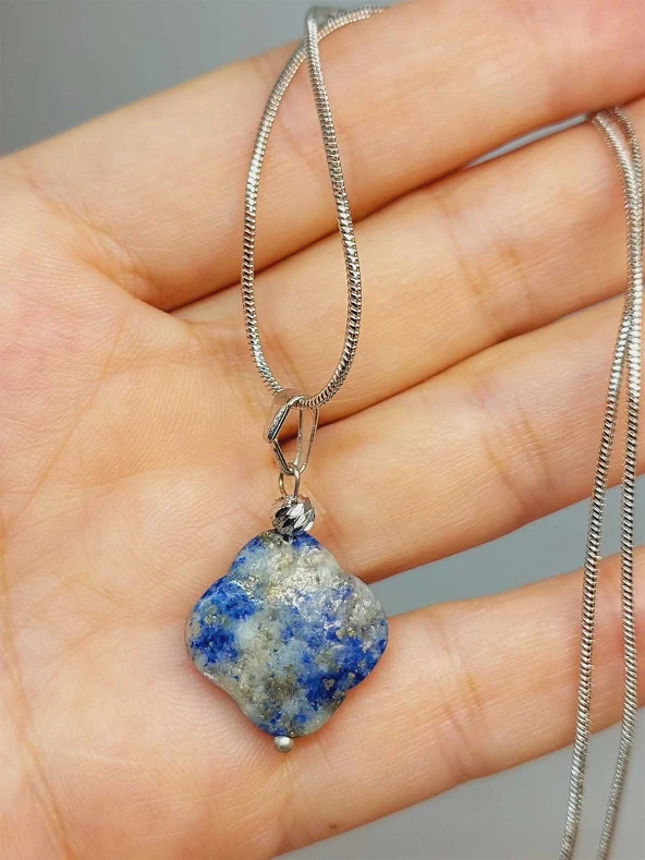 Lapis Taşı Kolye Ucu Yonca Temalı Zincirli (49830) ürün görseli 1