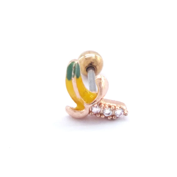 316L Çelik Zirkon Taşlı Rose Muz Piercing PRC-160 ürün görseli 1
