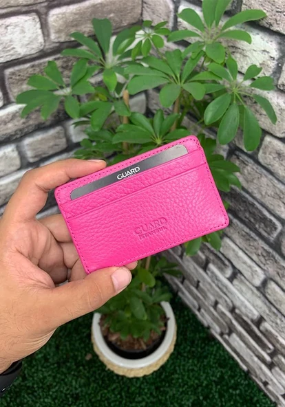 Guard Ultra İnce Unisex Fuşya Minimal Hakik Deri Kredi Kartlık ürün görseli 1