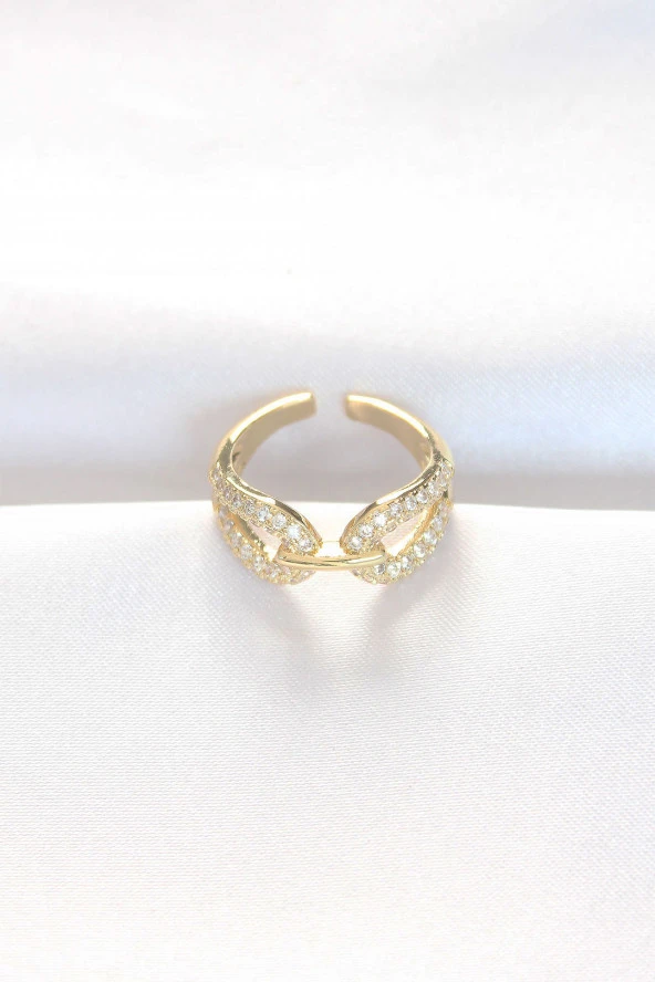 Zirkon Taşlı Gold Renk Ayarlanabilir Yüzük - TJ-BYK3109 ürün görseli 1