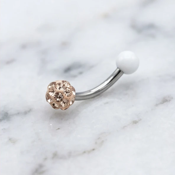 316L Çelik Zirkon Taşlı Top Piercing PRC-205 ürün görseli 1