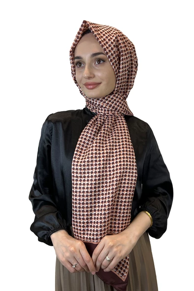 Siyane Scarf Pamuk Soft Şal, Geometrik Desen  01016  ACI KAHVE ürün görseli 1
