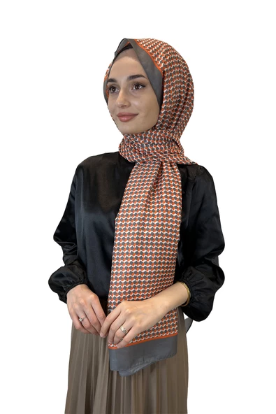Siyane Scarf Pamuk Soft Şal, Geometrik Desen  01016  TURUNCU FÜME ürün görseli 1