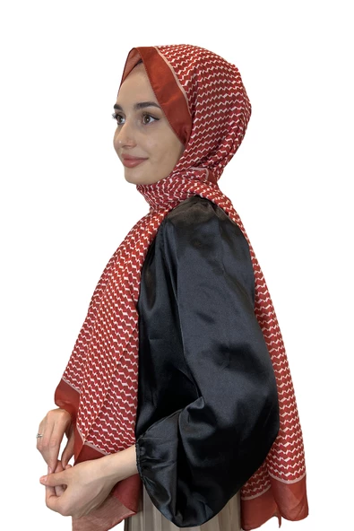 Siyane Scarf Pamuk Soft Şal, Geometrik Desen  01016  KİREMİT ürün görseli 1