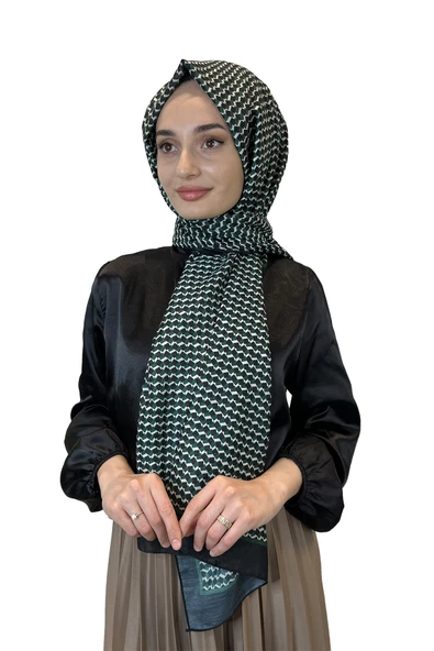Siyane Scarf Pamuk Soft Şal, Geometrik Desen  01016  ZÜMRÜT ürün görseli 1