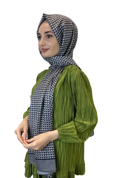 Siyane Scarf Pamuk Soft Şal, Geometrik Desen  01016  GRİ ürün görseli 1