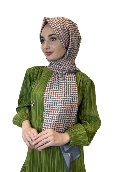 Siyane Scarf Pamuk Soft Şal, Geometrik Desen  01016  AÇIK TURUNCU ürün görseli 1