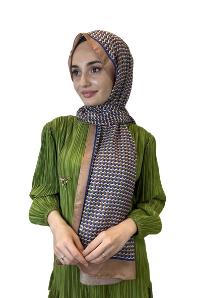 Siyane Scarf Pamuk Soft Şal, Geometrik Desen  01016  AÇIK KAHVE ürün görseli 1
