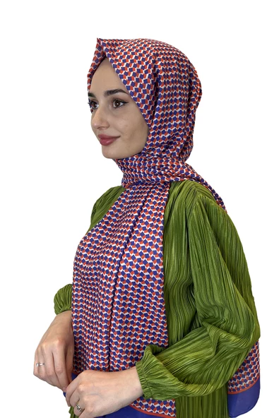 Siyane Scarf Pamuk Soft Şal, Geometrik Desen  01016  TURUNCU LİLA ürün görseli 1