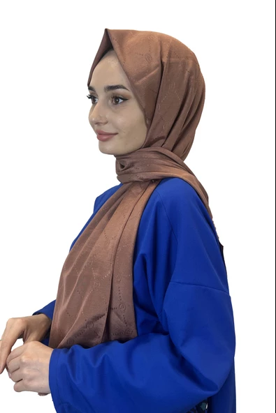 Piramit Monogram Şal, Özel Desenli Elegant Şal 01008  ÇİKOLATA ürün görseli 1