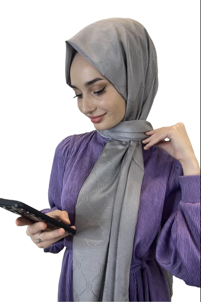 Piramit Monogram Şal, Özel Desenli Elegant Şal 01008  KOYU GÜMÜŞ ürün görseli 1