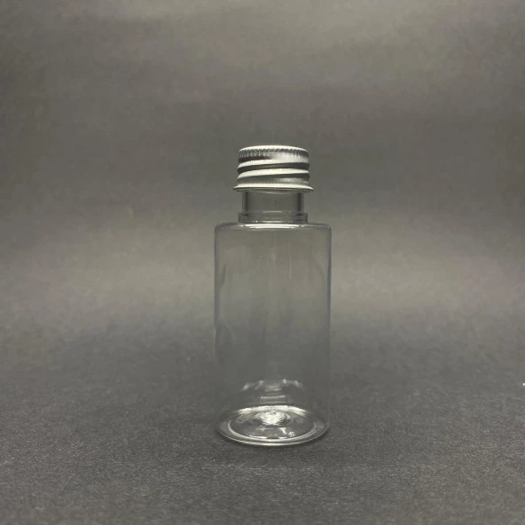 30 cc Pet Şişe Silindir Kısa - Gümüş Metal Kapaklı- 30ml Pet Şişe- x 10 Adet ürün görseli 1